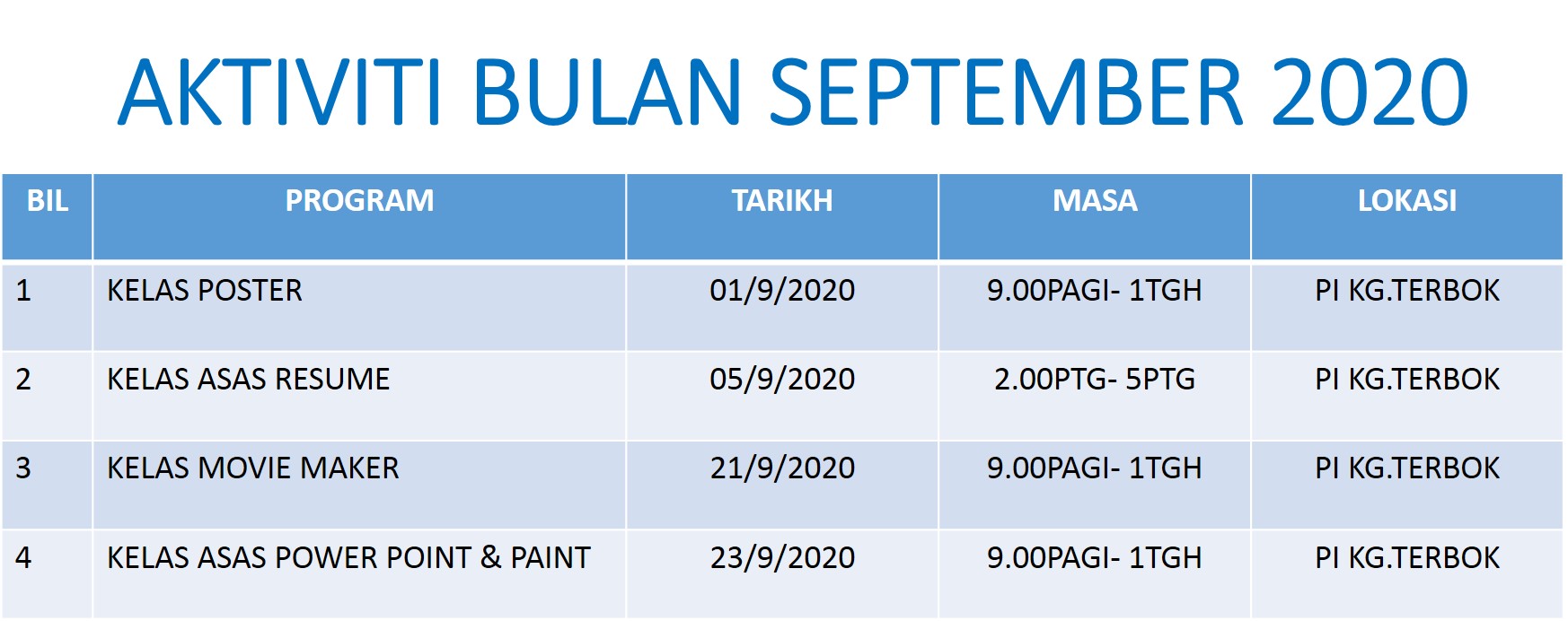 JADUAL SEPTEMBER 2020