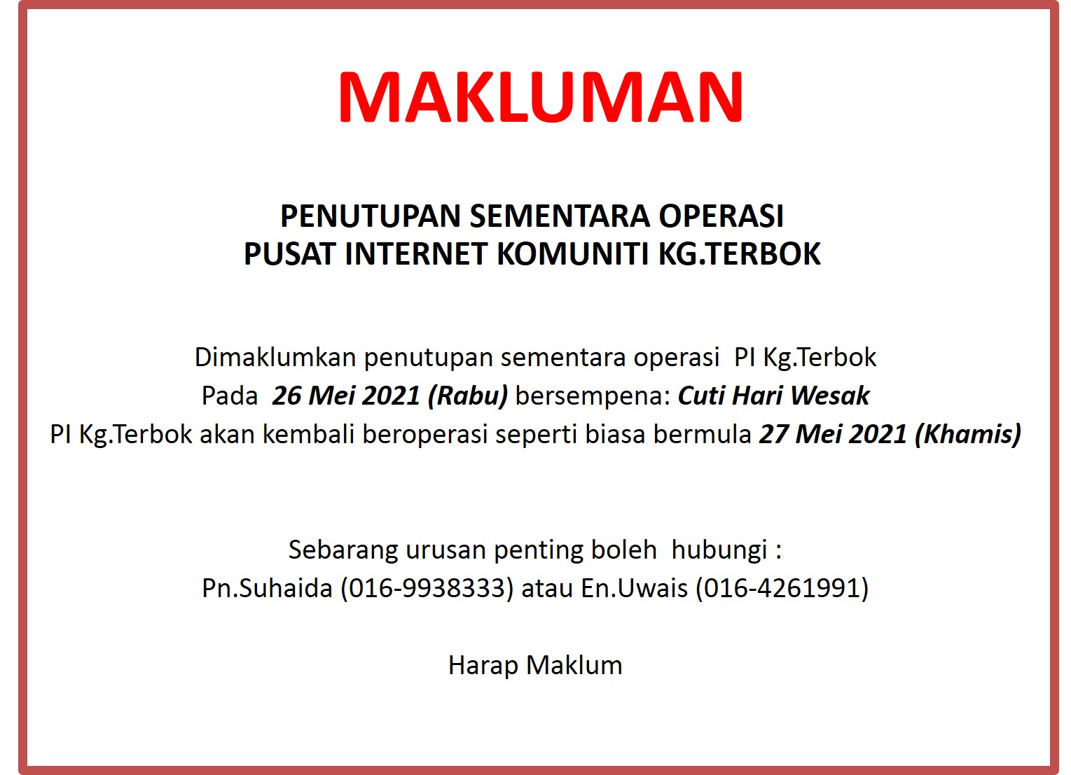 Notis Hari Wesak