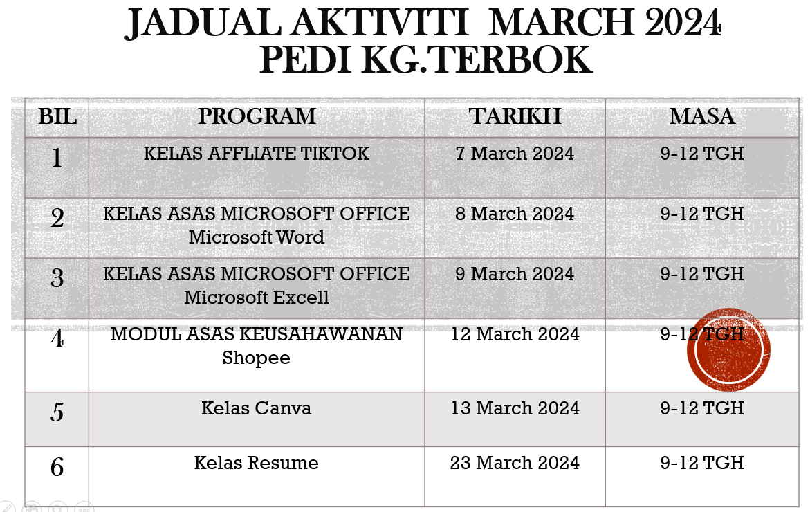 JADUAL AKTIVITI MARCH 2024